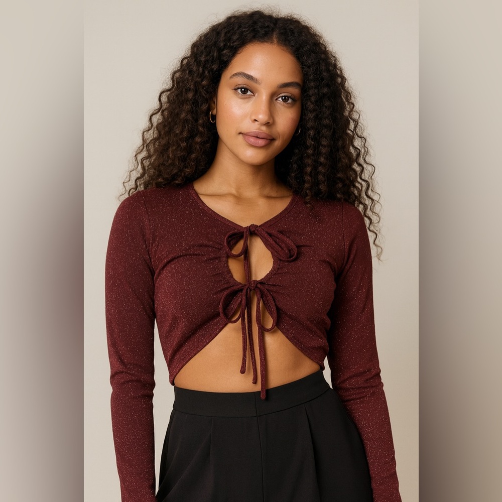 Savage X Fenty Sleep & Shine Long Sleeve Crop Tee in Red Cocoa
